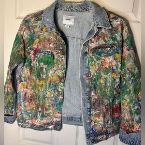 Old Navy Colorful Splatter Paint Grunge 
Art To Wear Blue Denim Jacket L